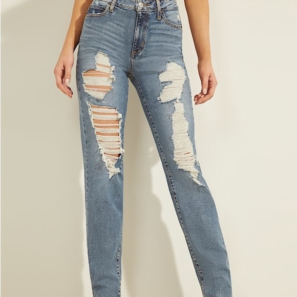 New GUESS Abrasion detail relaxed-fit denim Jeans SZ 27 - Picture 9 of 10